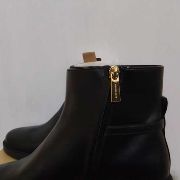 MICHAEL Michael Kors Black Leather Ankle Boots with Gold Zipper Pull - Picture 12 of 13